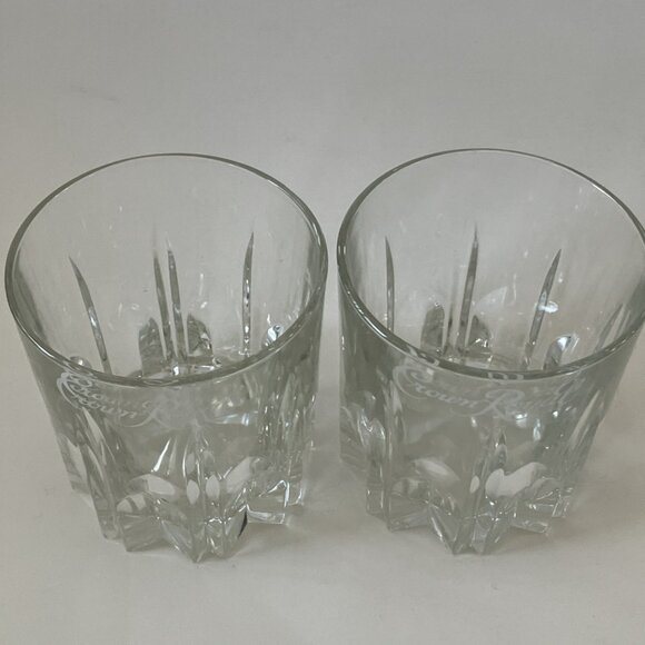 Set of 2 Crown Royal Rocks Glasses White Logo Starburst Base Made in Italy - Picture 2 of 9